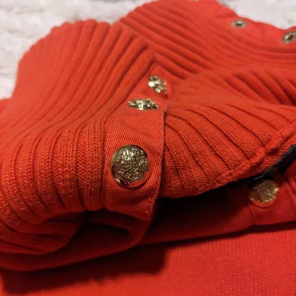 Lauren by Ralph Lauren Vintage Petite Orange Knit Snap Neck Sweater - Picture 4 of 7
